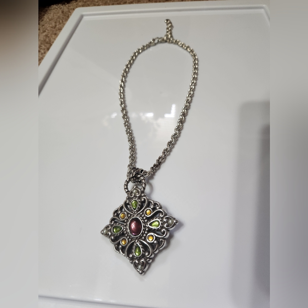 Elegant Silver and Green Pendant Necklace, Reversible
